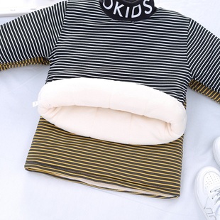 男童女宝一体绒高领套头棉衣内胆T恤大童夹棉加绒加厚保暖打底衫