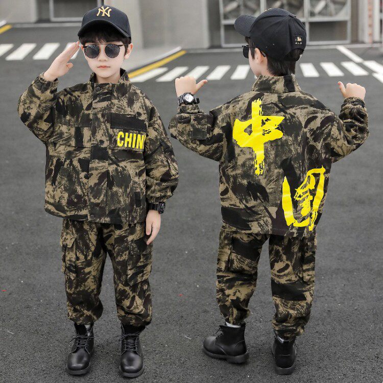 男童纯棉套装2025新款潮儿童春秋款中国风迷彩服中大童帅气童装