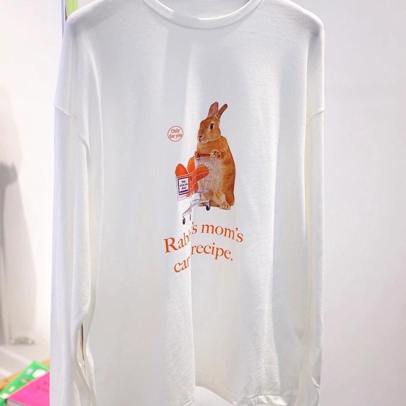 现货韩国东大门春秋新款卡通小熊宽松大码长袖T恤打底衫女