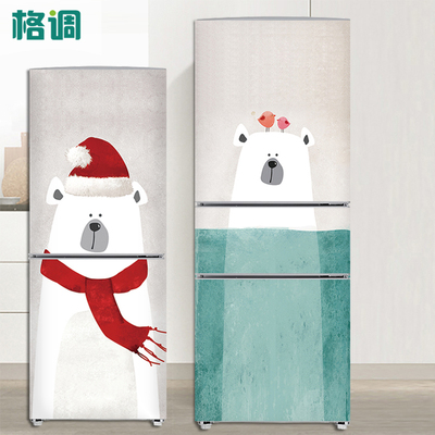 北欧河马两门翻新贴画三开门冰箱贴纸可移除防水自粘可爱创意卡通