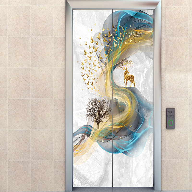 轻奢北欧麋鹿电梯门贴纸 个性简约电梯装饰贴画防水自粘电梯贴纸