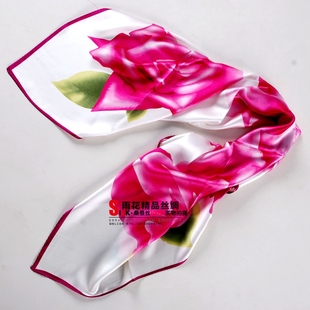 优顺锦高端礼品 真丝大方巾素绉缎白咖色富贵 牡丹花开丝巾围巾黄