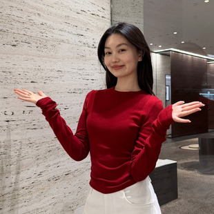 T恤G0225 磨毛百搭长袖 HUMSMR 冬上新简约纯色圆领修身