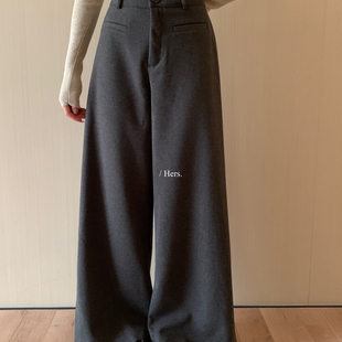 Hers 92540 冬上新韩标简约日常百搭通勤磨毛毛呢西裤