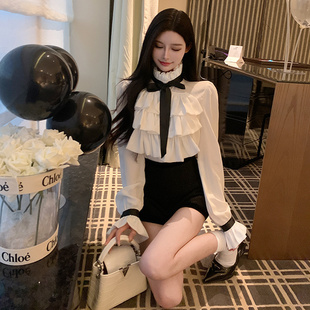 宫廷风荷叶边法式 衬衣 小香风内搭白衬衫 女设计感小众别致上衣长袖