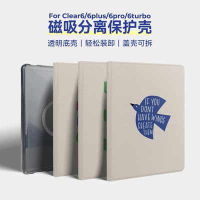 twosheep适用汉王Clear6 turbo保护套磁吸分离clear6 6plus Clear6pro+壳亚克力透明磁环盖壳可拆卸英文语录
