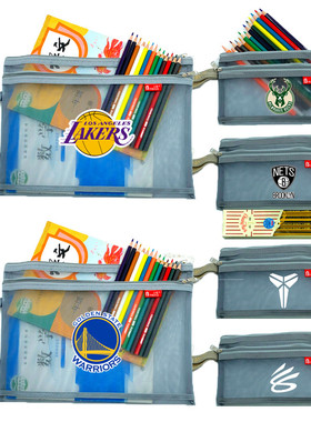 湖人勇士雄鹿篮网A4文件袋双层 科比詹姆斯库里文具收纳袋纱网