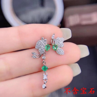 s925银镀金双色耳钉耳坠空托椭圆3*4圆3*3mm原创设计不对称AB款