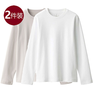 日本良品男装纯棉长袖t恤男2025秋冬宽松内搭白色不透打底衫上衣