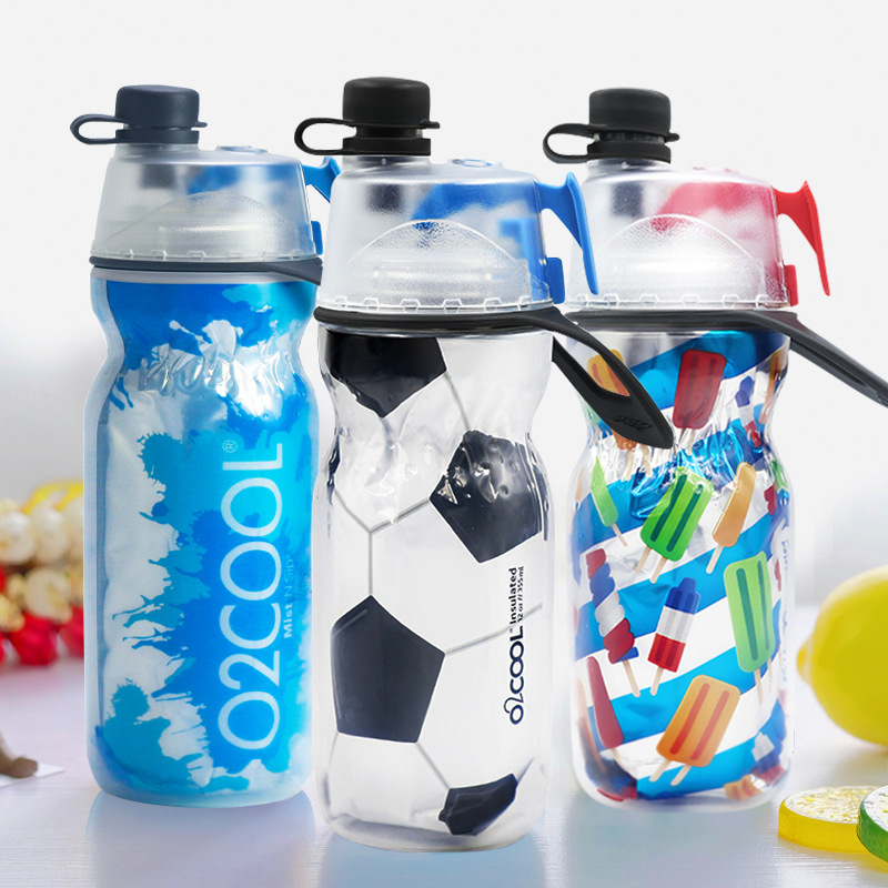 美国O2COOL喷雾水杯儿童学生夏季保冷杯运动骑行户外便携可喷水杯