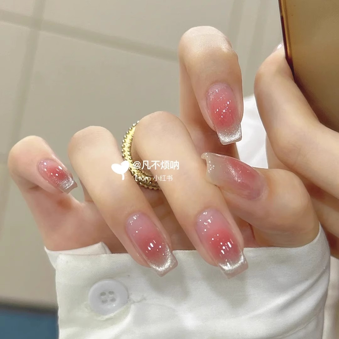 【粉嫩美甲】超闪显白腮红猫眼甲穿戴甲纯手工定制美甲穿戴贴片