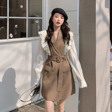 轻熟风荷叶边西装连衣裙女2023春季新款法式御姐收腰显瘦气质裙子，女装连衣裙，维壹