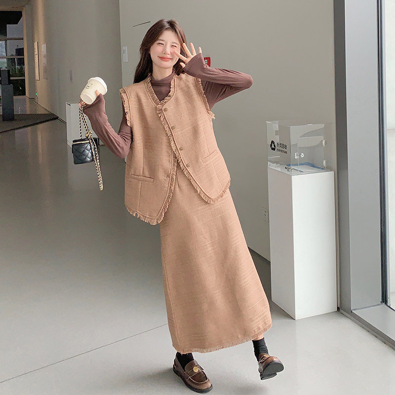 时尚套装宽松高腰开衫毛呢韩版拼接百搭冬季休闲复古,女装套装/套裙,维壹