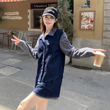 2C166设计感条纹拼接衬衫女秋季牛仔短裙两件套6015P145K218，女装套装/套裙，维壹