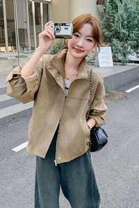 女秋季短外套设计感女士麂皮夹克短款宽松百搭韩版春秋气质小个子图片