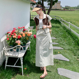 时尚工装风套装裙女夏季新款韩版休闲薄款拼色上衣半身裙两件套潮，女装套装/套裙，维壹