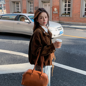 韩版复古灯芯绒短外套女2025秋冬季新款美拉德风加厚显瘦夹克上衣图片