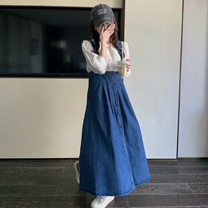 牛仔背带连衣裙女高腰a字长裙韩版收腰2025夏季新款设计感图片