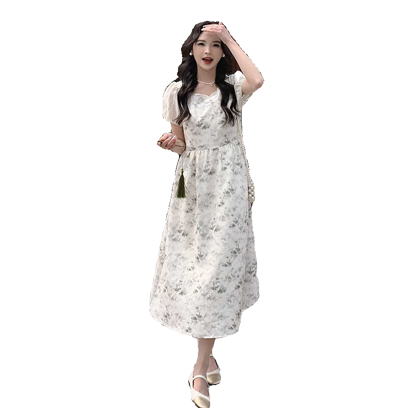 【新款现货】新中式连衣裙碎花短袖改良旗袍裙子5017P115K178,女装连衣裙,维壹