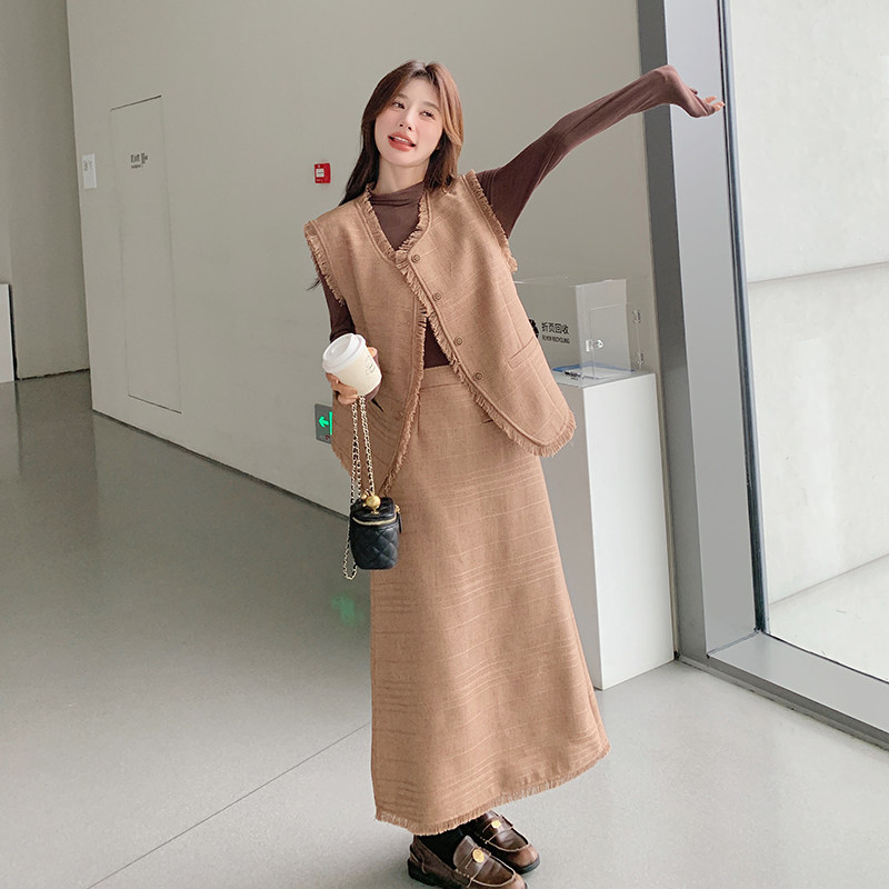 时尚套装宽松高腰开衫毛呢韩版拼接百搭冬季休闲复古,女装套装/套裙,维壹