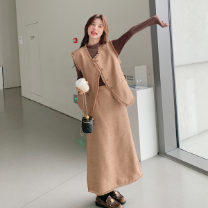 时尚套装宽松高腰开衫毛呢韩版拼接百搭冬季休闲复古图片