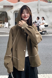 口袋短款秋季连帽女常规短外套韩版宽松时尚百搭炸街春秋气质长袖图片