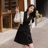 轻熟风荷叶边西装连衣裙女2023春季新款法式御姐收腰显瘦气质裙子，女装连衣裙，维壹