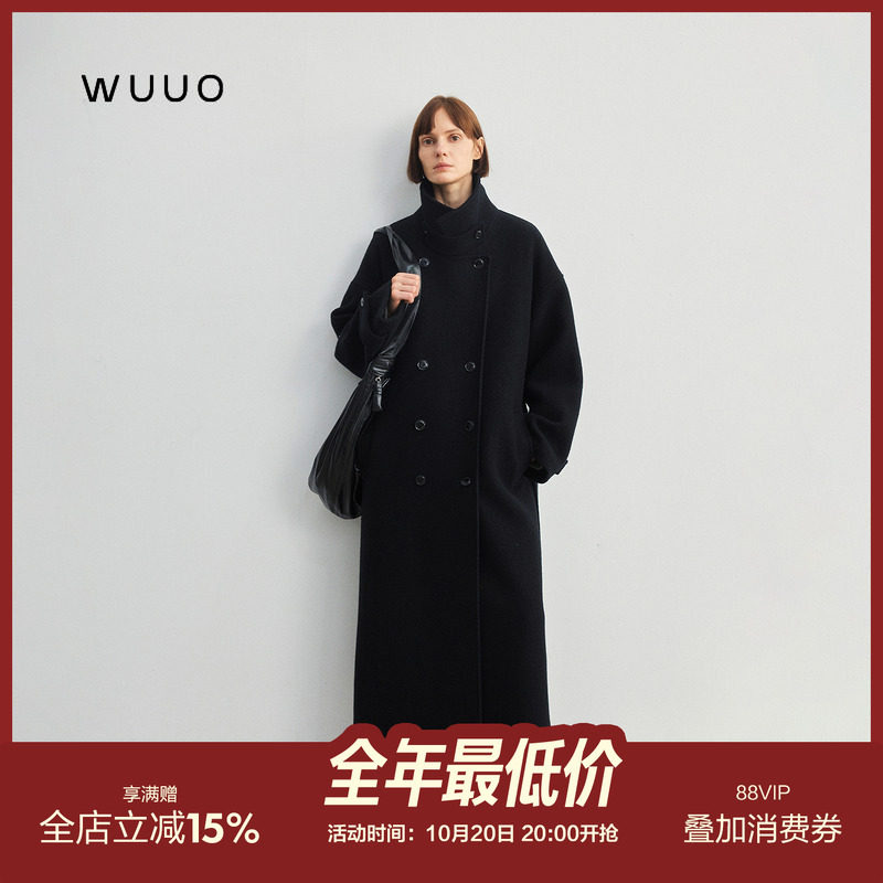 WUUO｜tomorrow  纯羊毛大衣女2026秋冬双排扣翻领保暖毛呢子外套