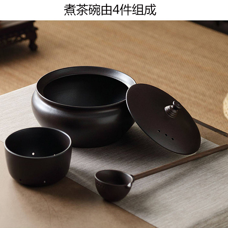 围炉柴烧煮茶器古法粗陶煮茶碗带盖子套装电陶炉陶瓷白茶煮茶家用