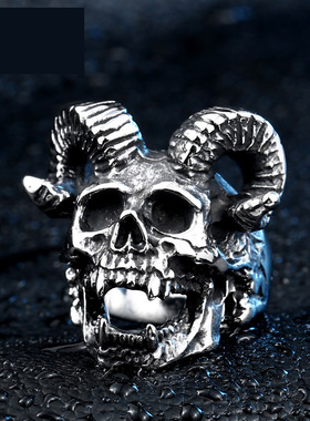 夸张饰品钛钢撒旦骷髅头男士戒指