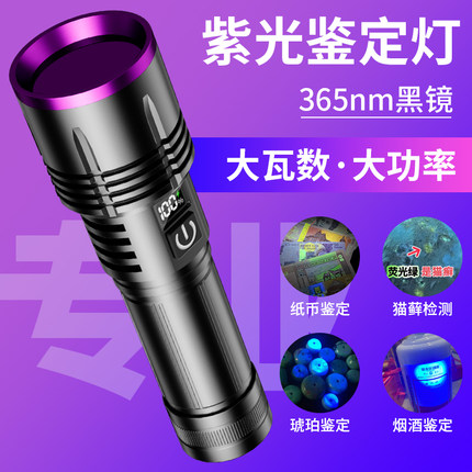 365紫光灯玉石鉴定专用蝎子灯UV手电筒验钞伍德氏猫藓蔬菜检测灯