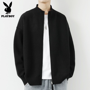 花花公子开衫毛衣男士立领线衣服2024年秋季新款休闲针织衫外套男