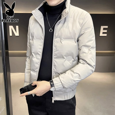 花花公子冬季羽绒服男士立领加厚2024新款潮流品牌正品休闲外套男
