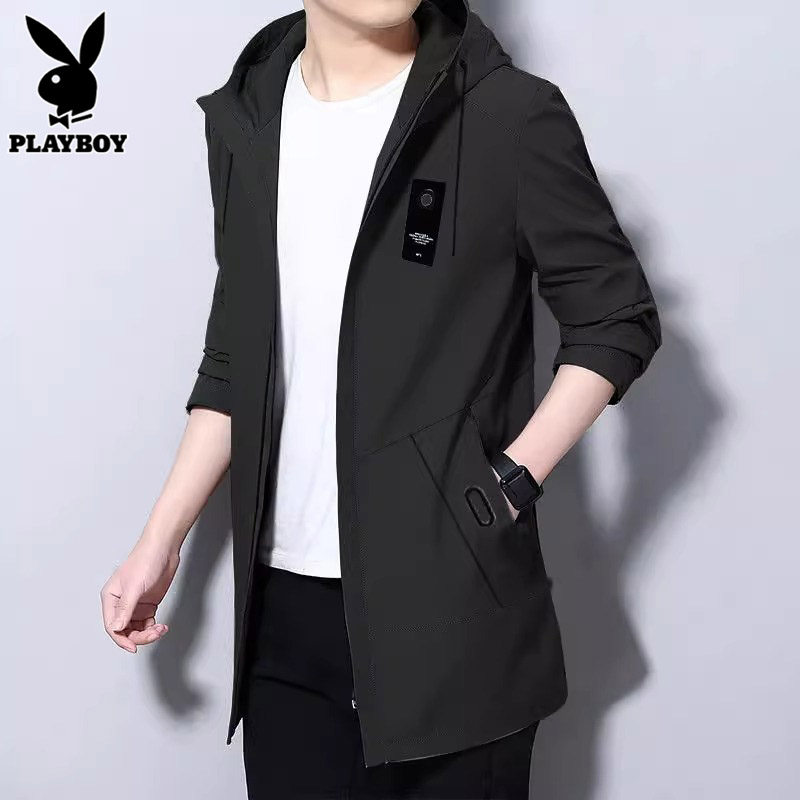 花花公子中长款风衣外套男士春秋季2024新款潮流帅气防风夹克男装
