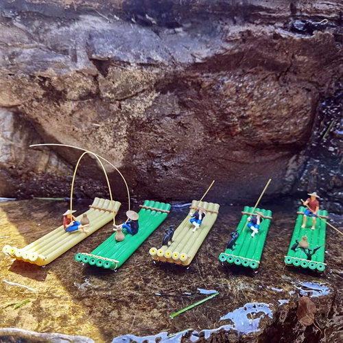 造景竹筏船鱼缸水池装饰品