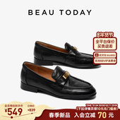 BeauToday一脚蹬乐福鞋 女BT平底单鞋 女2026新款 英伦风黑色小皮鞋