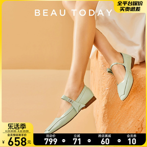 BeauToday法式玛丽珍鞋女BT英伦小皮鞋女春秋真皮平底方头单鞋