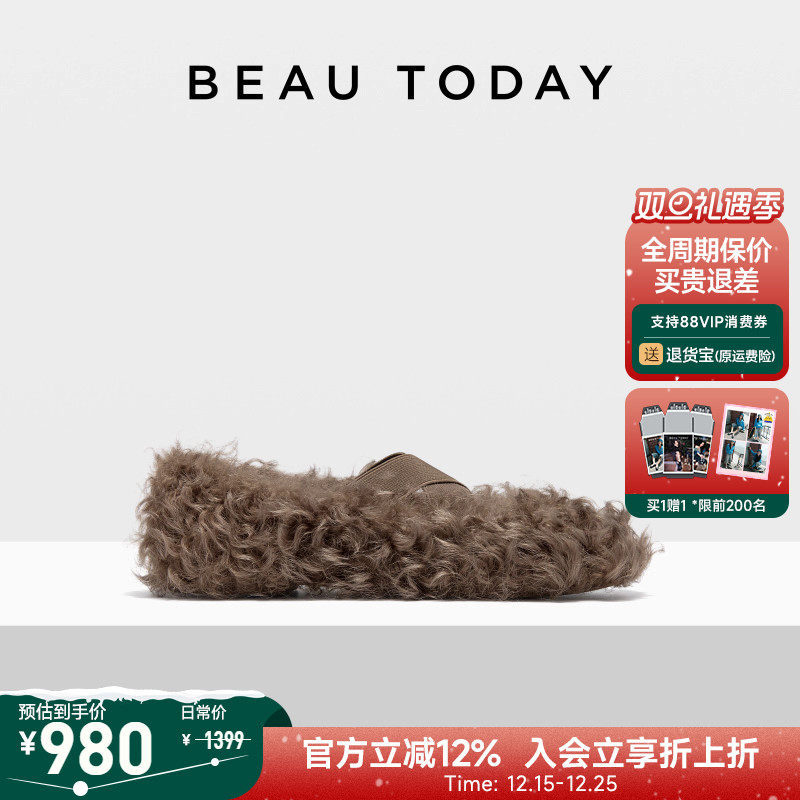 BeauToday法式玛丽珍鞋毛毛鞋