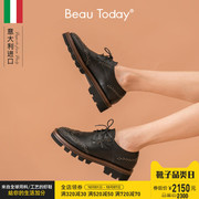 BeauToday2019秋季新款布洛克女鞋厚底单鞋铆钉粗跟圆头复古时尚