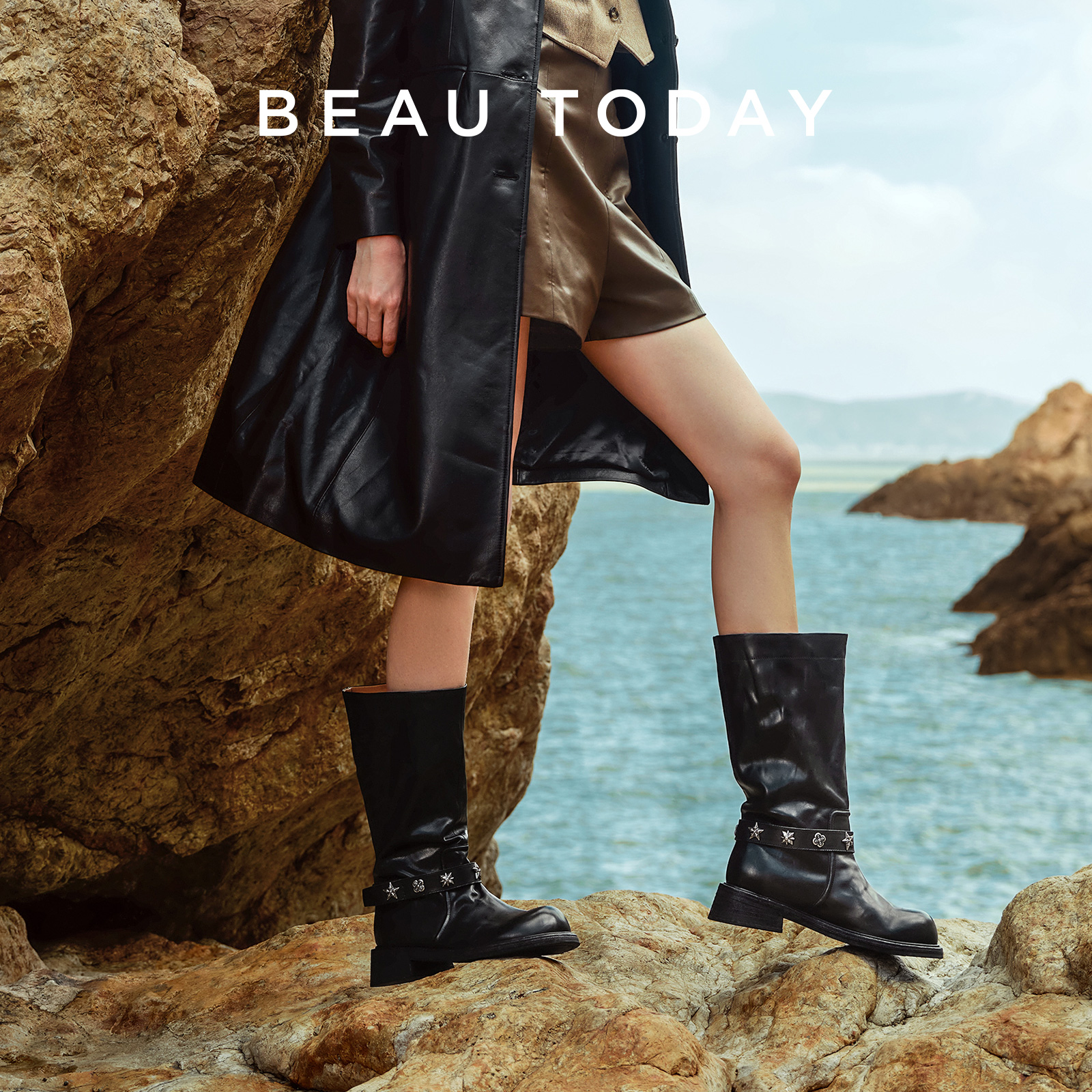 BeauToday高筒靴女款秋冬长筒靴