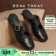 女2026新款 凉鞋 春季 时装 平底穆勒鞋 BeauToday真皮布洛克包头拖鞋