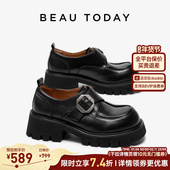 女2026新款 春季 真皮英伦风小皮鞋 BeauToday厚底乐福鞋 金属扣单鞋