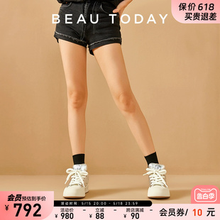 夏季 BT厚底板鞋 女款 2024新款 小白鞋 复古真皮面包鞋 BeauToday新款