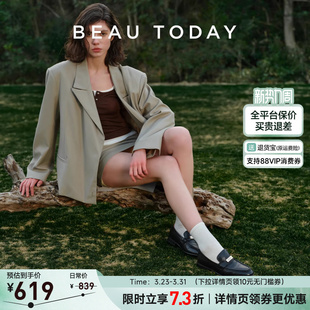 女BT平底单鞋 一脚蹬黑色英伦风小皮鞋 女2026新款 BeauToday乐福鞋