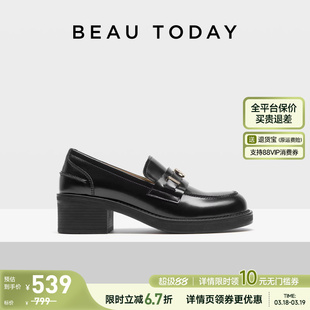 BeauToday厚底乐福鞋女2026新款春季英伦风miu系小皮鞋黑色单鞋女