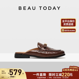 女款 BT真皮包头拖鞋 2025新款 平底半拖鞋 秋季 BeauToday复古穆勒鞋