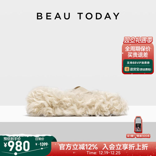 BeauToday法式玛丽珍鞋毛毛鞋