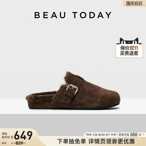 BeauToday复古勃肯鞋羊毛毛毛鞋