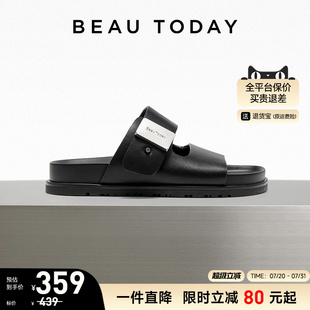勃肯凉鞋 夏季 BeauToday一字带厚底凉鞋 女款 罗马凉鞋 增高黑色凉鞋
