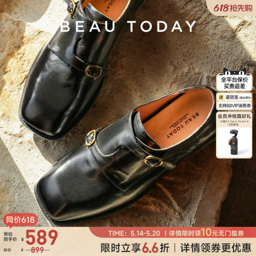BeauToday小皮鞋真皮粗跟